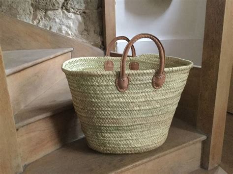 Large French Market Basket Short Long Leather Handles By Ville De