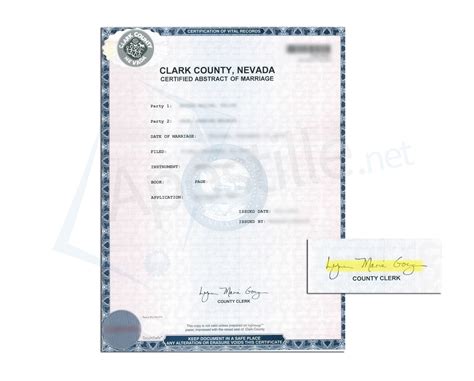 clark county state of nevada certificate abstract of marriage issued by lynn marie goya county