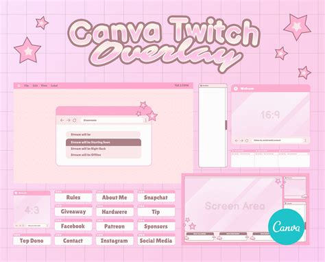 Canva Twitch Overlay Template Twitch Window Cute Theme Etsy Canada