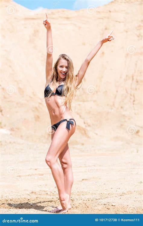 Beautiful Slender Girl In A Black Bikini Stock Photo Image Of Recreation Lifestyle