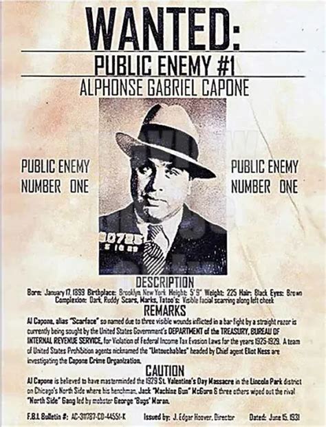 1931 Al Capone Scarface Chicago Gang Mob Mafia Wanted Poster 8x11 Photo