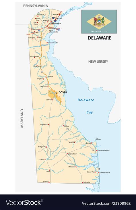 Road Map Of The Us State Delaware With Flag Vector Image
