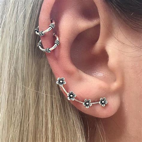 3pcs Women Earrings Ear Cuff Clip On Helix Ring Flower Ear Stud In Stud