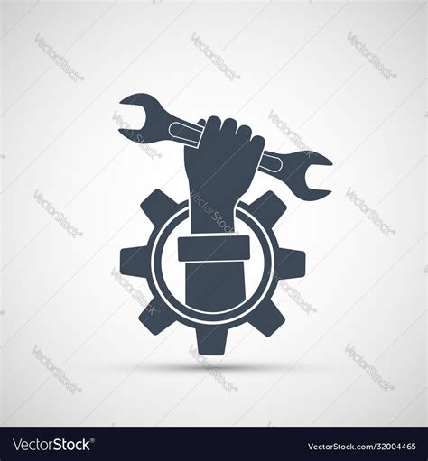 Industrial Tool Wrench In A Human Hand Gear Icon Vector Image