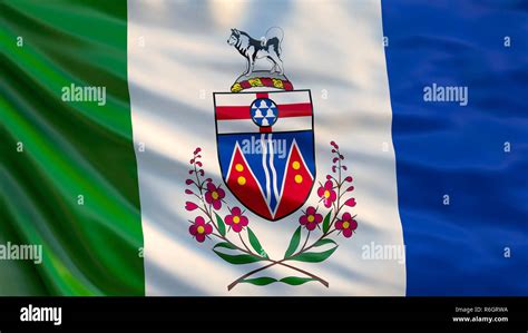 Yukon Flag Waving Flag Of Yukon Province Canada 3d Render Stock