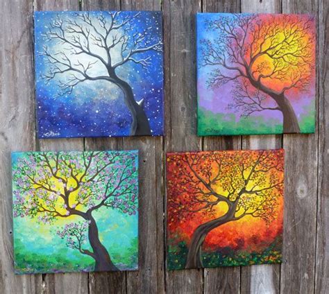 Acrylic Tree Paintings Seasons