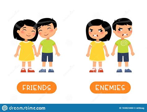 Friends And Enemies Antonyms Flashcard Vector Template Stock Vector