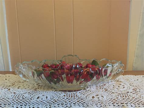 Large Vintage Glass Bowl Centerpiece Bowl Etsy Canada