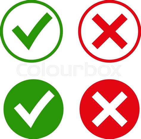Tick And Cross Signs Green Checkmark Stock Vector