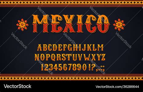 Mexican Font Alphabet Letters And Numbers Vector Image