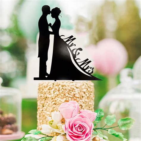 Black Acrylic Wedding Cake Topper For Decor Marriage Mr Mrs Bride Groom Family Cake Toppers