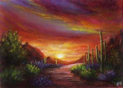 Aceo Original Southwest Desert Sunset Miniature Painting By Im Desert
