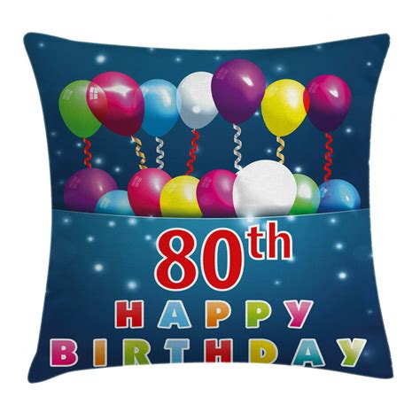 80th Birthday Decorations Throw Pillow Cushion Cover Happy Birthday