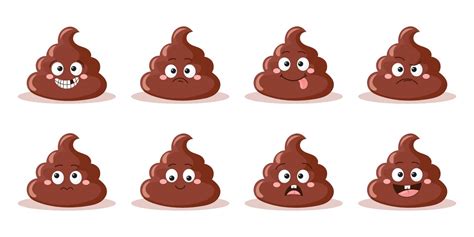 Set Of Cute Cartoon Characters Poop Icons On White Background