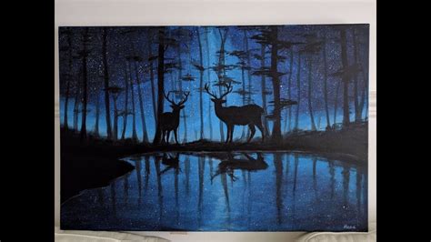 Deer In Galaxy Forest Acrylic Painting Youtube