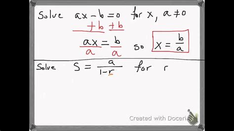 Watch the video below, complete the practice questions, and then complete the worksheet. solving for a specific variable - YouTube
