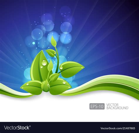 Lighting Blue Background With Eco Leaves Vector Image