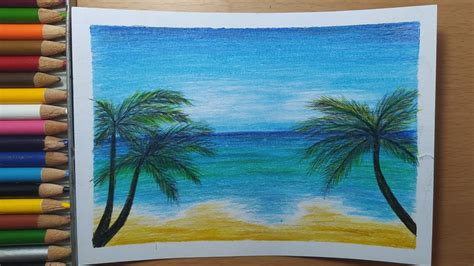 Easy Simple Beach Drawing Ideas With Color Pencil 03 Youtube