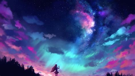2560x1440 Anime Girl And Colorful Sky 1440p Resolution