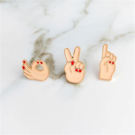 Oknoyeah Hand Gesture Sign Language Pins And Brooches Badges Hard