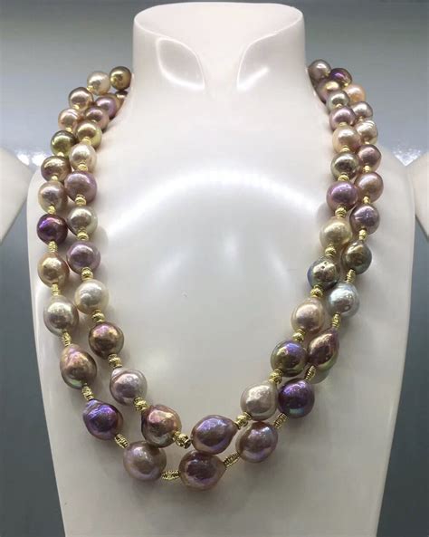 Two 13 14mm South Sea Baroque Multicolor Pearl Necklaces 18inch 925s