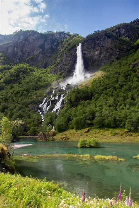 Waterfall In Aurlandsfjord Near Flåm Norway By Beautiful