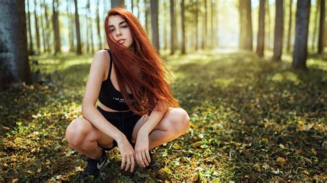 X Girl Forest Redhead K Laptop Full Hd P Hd K Wallpapers