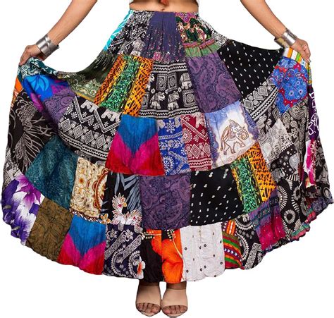 Anya Trades Patchwork Skirt Long Boho Colorful Unique Gypsy Tiered Maxi
