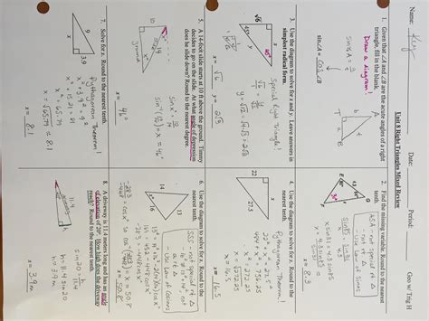 Some of the worksheets displayed are unit 8 right triangles name per, right triangle trig missing sides and angles, 9 solving right triangles, geometry practice test, chapter 8, unit 4 right triangle. Unit 8 Test Right Triangles And Trigonometry Answer Key ...