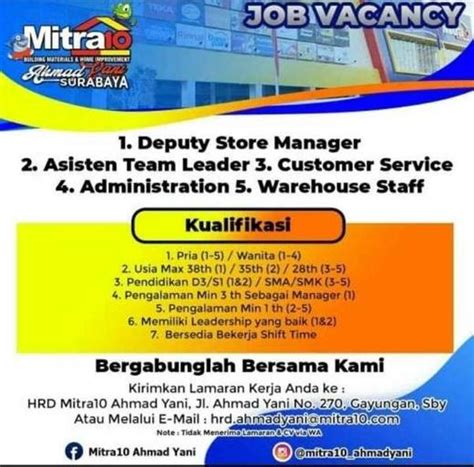 Gaji tidak kami terima jika: Lowongan Karyawan Store Mitra 10 - Indah Pratiwi di Gayungan, Surabaya, 19 Jun 2020 - Loker ...