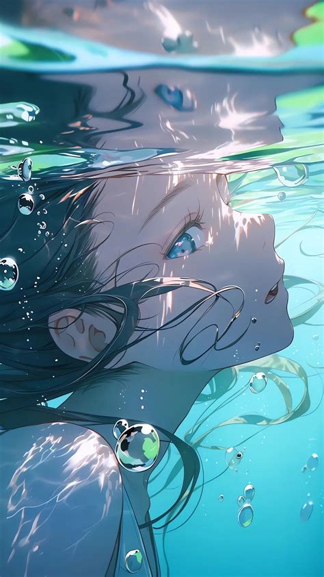 Anime Anime Girls Water Underwater Looking At Viewer Bubbles Portrait