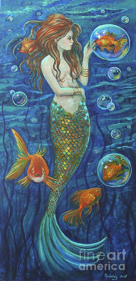 Mermaid With Goldfish Painting By Rebecca Hadley Fine Art America