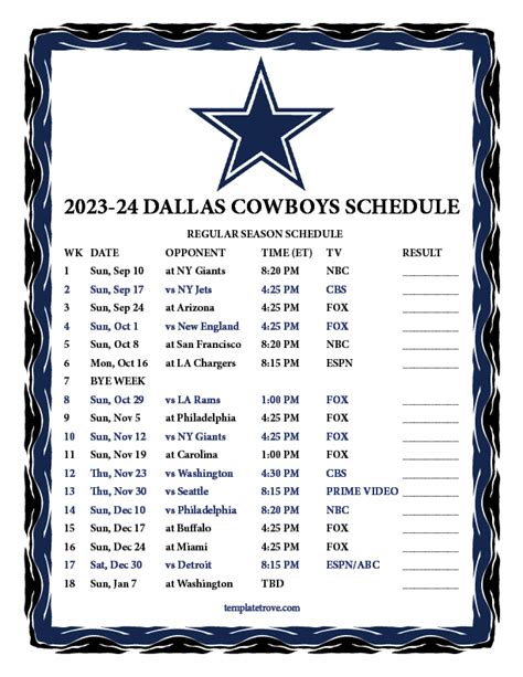 Dallas Cowboys Schedule 2024 Printable Carte Identite