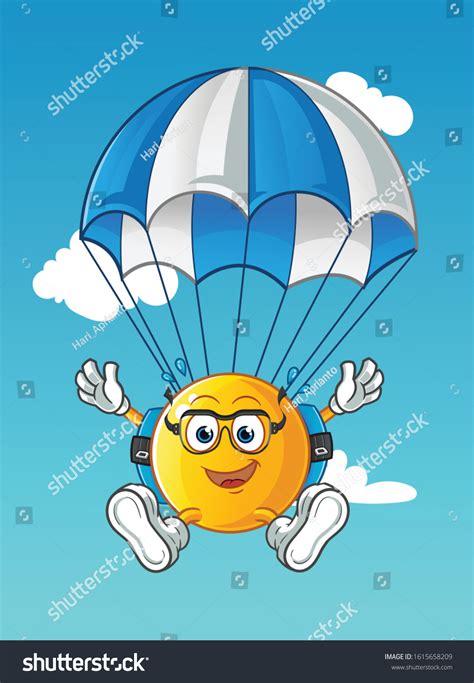 Emoticon Emoji Skydiving Cartoon Parachutes Glasses Stock Vector