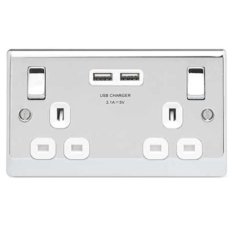 Bg Nexus Metal Npc22w 2 Gang 13a Switch Socket Polished Chrome