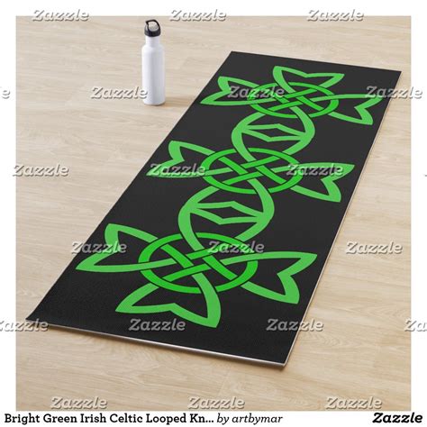Loop Knot Custom Yoga Mat Irish Celtic Black Yoga Bright Green