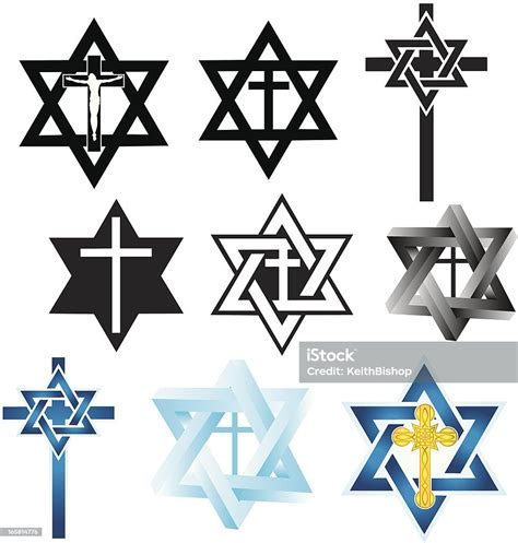 Messianic Judaism Symbols Star Of David Religious Cross Stock