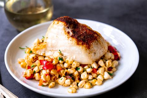 Baked Chilean Sea Bass With Fresh Corn Salad In 2020 Fresh Corn Salad Chilean Sea Bass