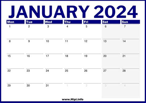 Uk January 2024 Calendar Printable