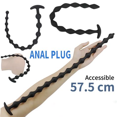 New 57cm Silicone Long Anal Plug Anal Beads Black Dildo Prostate