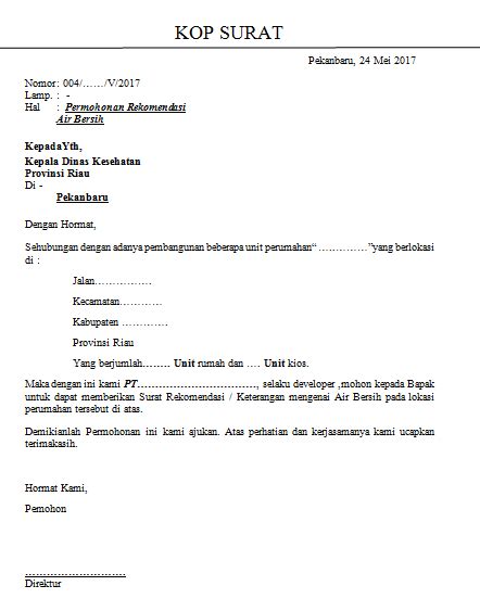 Secara resmi pihak tertentu, ✅ anda membutuhkan ? D4T4 KUL14H: Surat Permohonan Rekomendasi Air Bersih