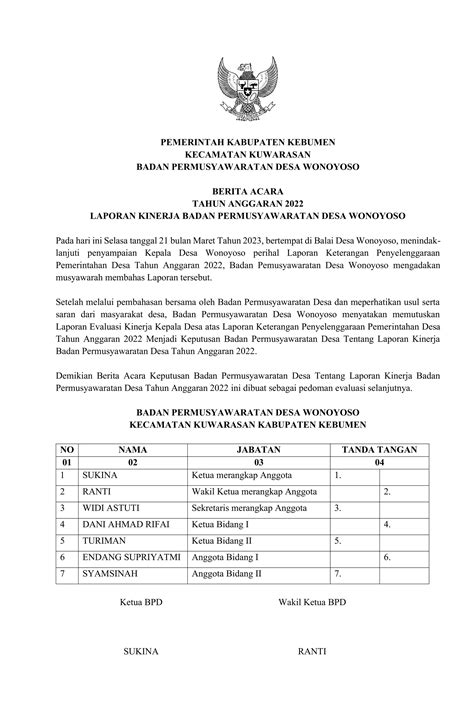 Laporan Kinerja Bpd Tahun 2022 Pdf