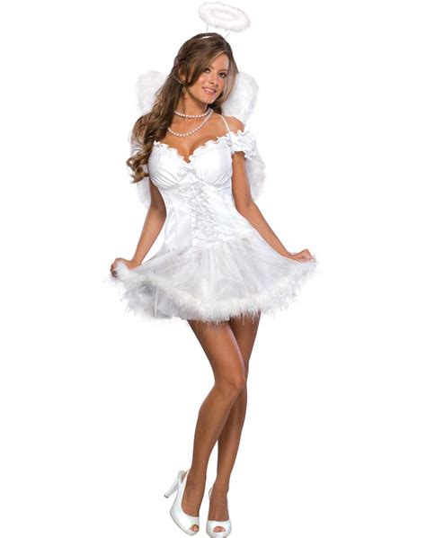 Plus Size Halloween Sexy Angel Costume Set Mini Dress White Dolls Kill