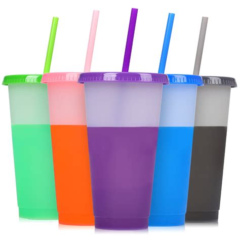32 Oz Clear Reusable Plastic Cups 5 Pack Plastic Tumblers With Lids