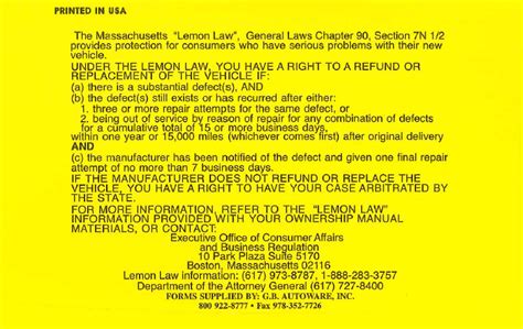 Is there a lemon law on a used car. Lemon Law Sticker Audit Results | Mass Consumer Affairs Blog