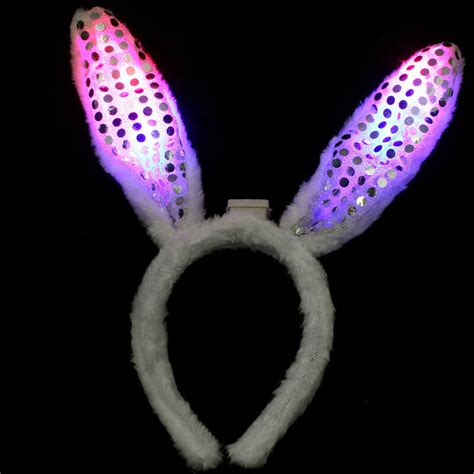 Led Light Up Flashing Sequin Rabbit Bunny Ears Headband Head Mardi Gras Costume Ebay