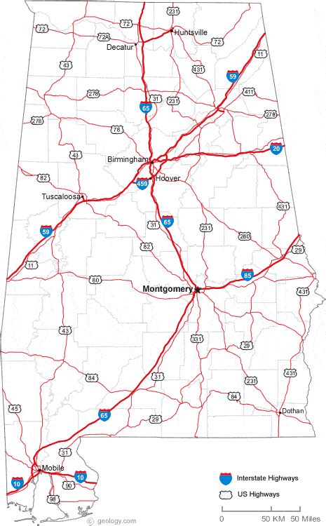 Alabama County Map With Cities And Roads Alabama County Or Click On