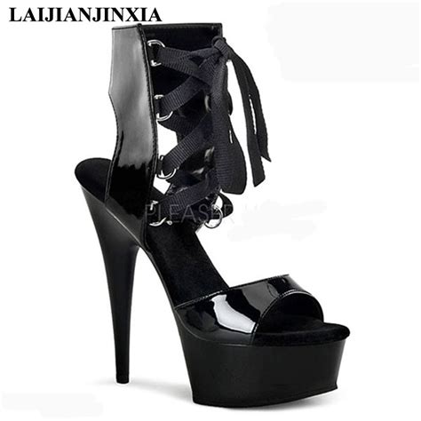 Laijianjinxia New Women Shoes Sexy Night Club Party Dance Straps Stiletto 15cm High Heels