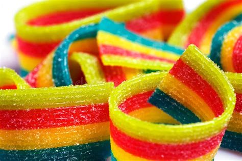 Colorful Jelly Candies Strips In Sugar Sprinkles Sour Flavored Rainbow