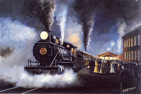 Paintings Smoke Trains People Train Stations Steam Engine